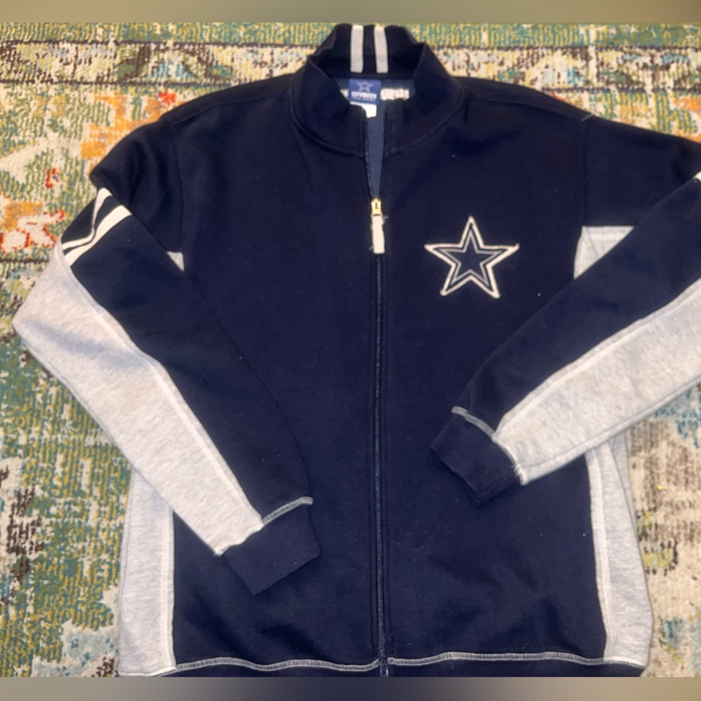 Dallas Cowboys Zip Front Coat Mens Sz Large Blue Mock Neck NFL Great
